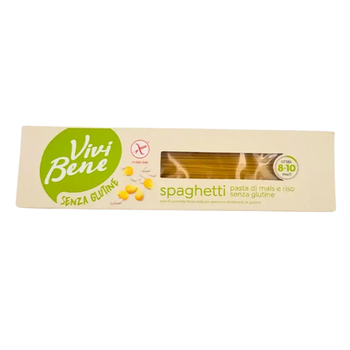 Pâtes spaghetti sans gluten Vivi Bene 400g, packaging avant avec logo vert et image de céréales