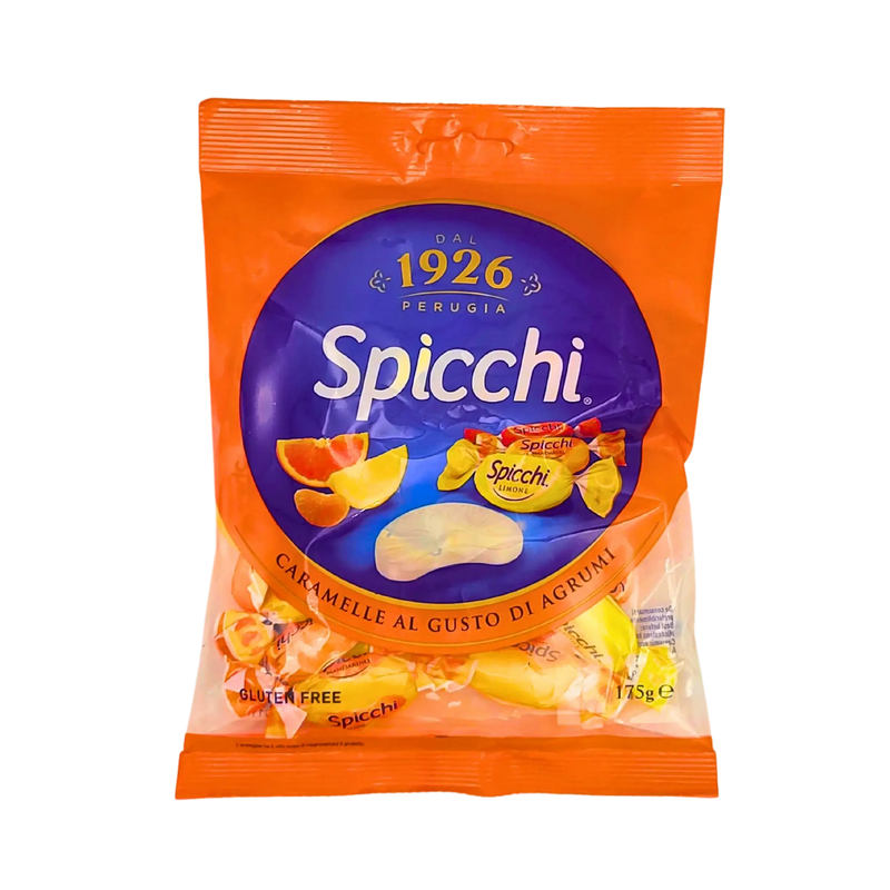 Vue avant du sachet de bonbons Spicchi Perugia au goût d'agrumes, format 175 g.