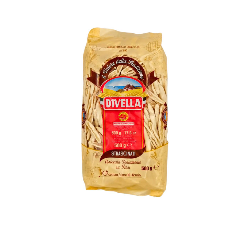 Paquet de pâtes Strascinati Divella 500g - Pâtes italiennes artisanales en semoule de blé dur, idéales pour des plats traditionnels.