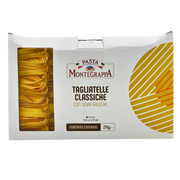 Boîte fermée de tagliatelles classiques aux œufs frais Pasta Montegrappa 2 kg, avec design épuré.