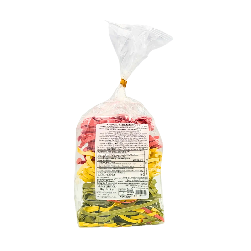 Pâtes Tagliatelle Tricolore Pirro 250g - Artisanale et aux Œufs, fabriquées en Italie, couleur naturelle