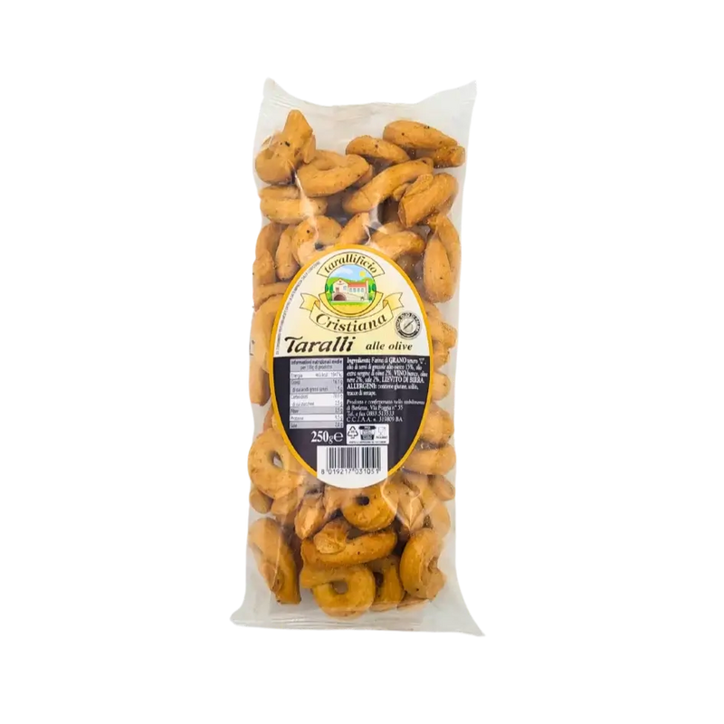 Biscuits salés Tarallificio Cristiana aux olives, spécialité des Pouilles