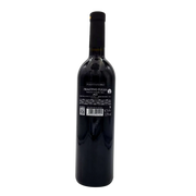 Bouteille de vin rouge Primitivo Puglia IGT Piantaferro 75cl, arrière étiquette visible.