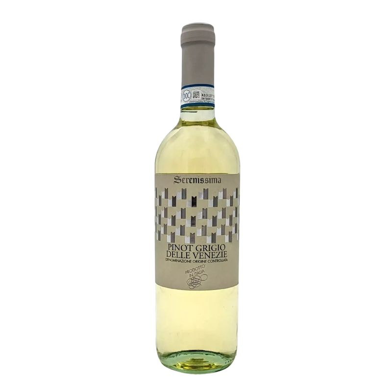 Bouteille de vin blanc Pinot Grigio delle Venezie Serenissima, 75cl, avec étiquette distincte.