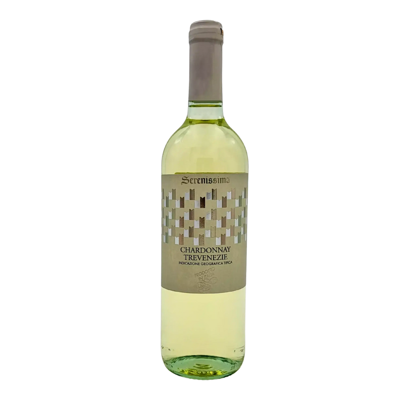 Bouteille de Chardonnay Trevenezie IGT Serenissima 75cl, vin blanc italien, étiquette élégante.