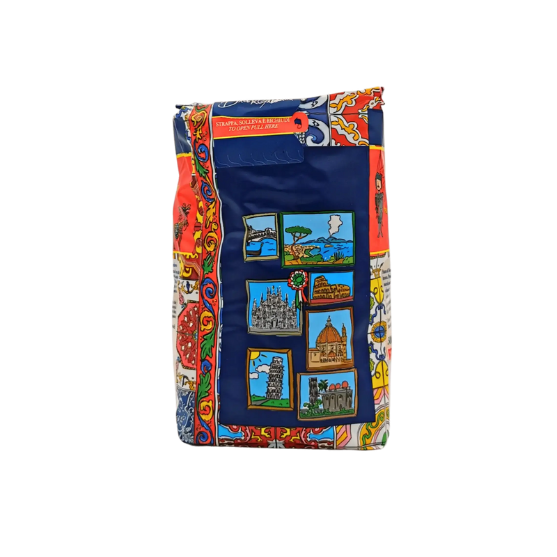 Dos du paquet de Tortiglioni Pastificio Di Martino 500g - Illustrations et détails sur les origines des pâtes de Gragnano IGP.