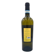 Bouteille de vin blanc sec italien Trebbiano d'Abruzzo 75cl, étiquette détaillée vue de l'arrière.