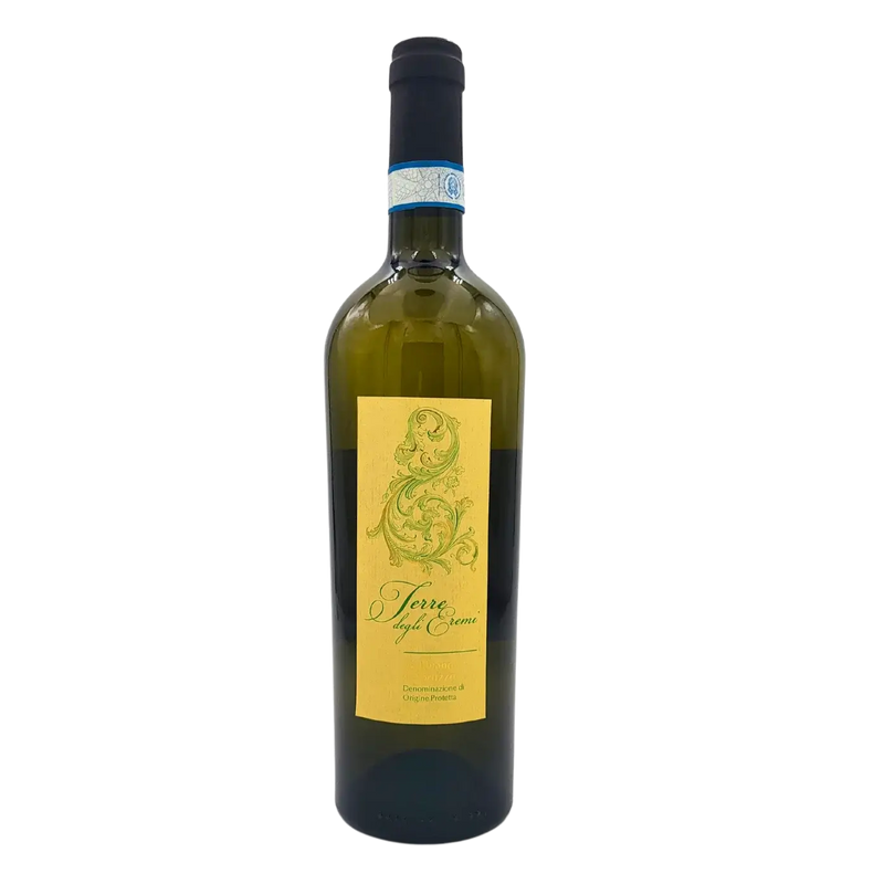 Bouteille de vin blanc sec italien Terre degli Eremi Trebbiano d'Abruzzo 75cl avec étiquette élégante.