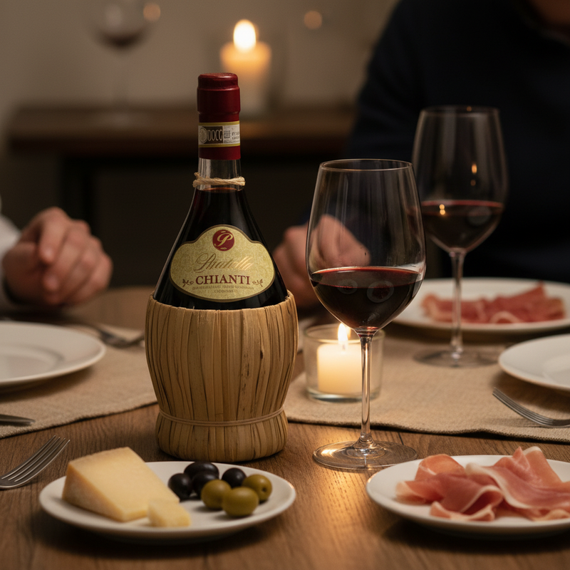 Vin Chianti DOCG Toscane – 75cl Rouge Italien Fiasque Paille - en situation d'usage