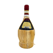 Bouteille de Vin Chianti DOCG Toscane en fiasque paille, rouge italien de 75cl avec étiquette authentique.