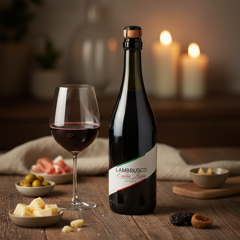 Lambrusco Emilia Rosso Amabile – Rouge Pétillant Italien (75 cl) - en situation d'usage