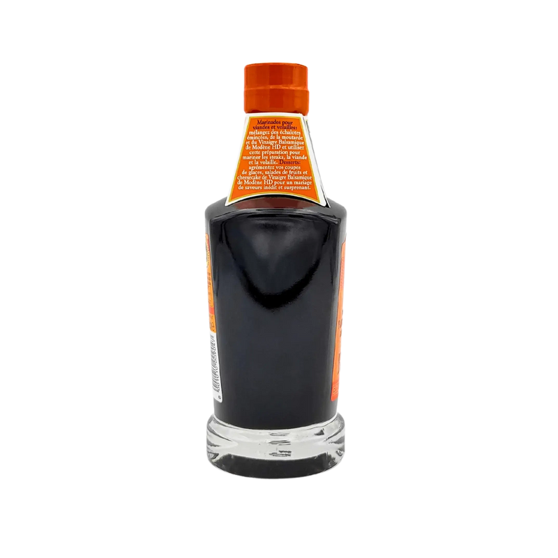 Vinaigre balsamique de Modène HD Ponti 250ml - côté gauche avec suggestions d’utilisation en marinade