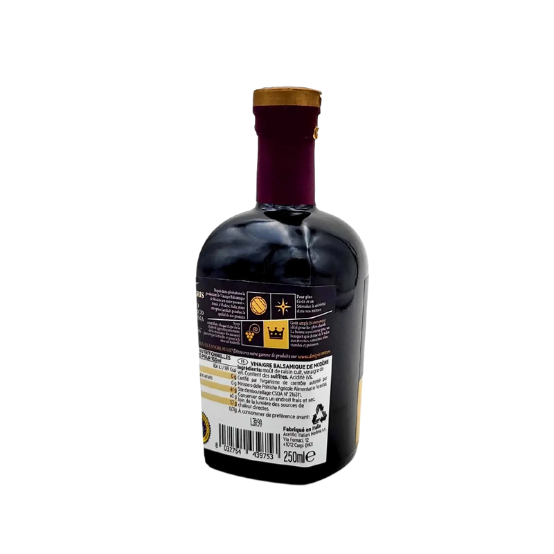 Ingrédients du vinaigre balsamique de Modène IGP De Nigris 250ml – sans caramel ajouté, produit italien authentique