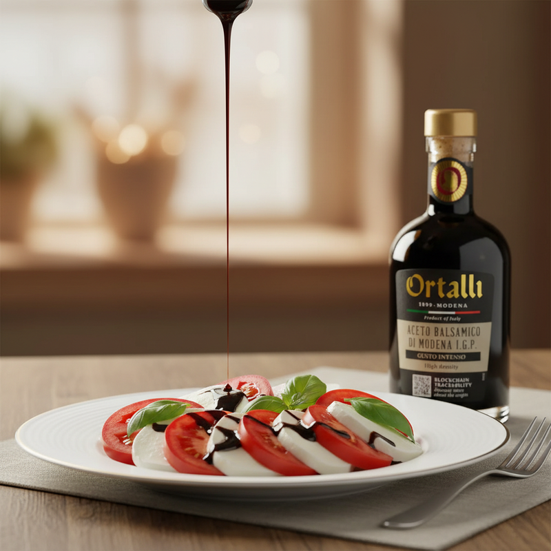 Vinaigre Balsamique de Modène I.G.P. Ortalli - Gusto Intenso (250 ml) - en situation d'usage