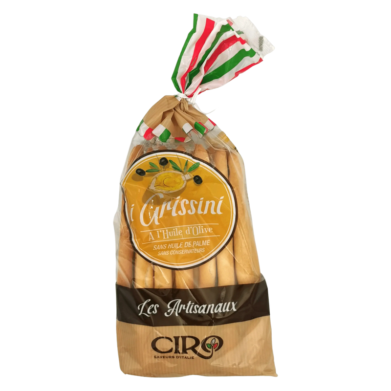 Emballage de gressin italien Ciro à l'huile d'olive, 250g, authentique et croquant, parfait pour l'apéritif ou accompagnement.