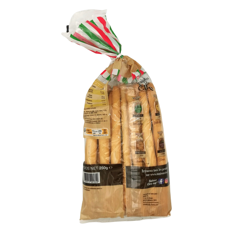 Sachet de Gressin à l'Huile d'Olive Ciro 250g, délicatesse italienne, idéal en apéritif, gressin italien authentique, snack croquant.