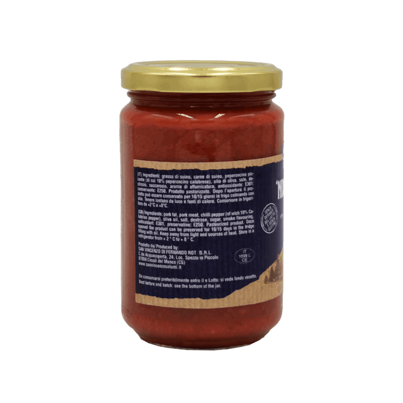 Pot de Nduja épicée au piment calabrais SanVincenzo 290g, spécialité calabraise à tartiner avec porc et piment, explorez le nduja.