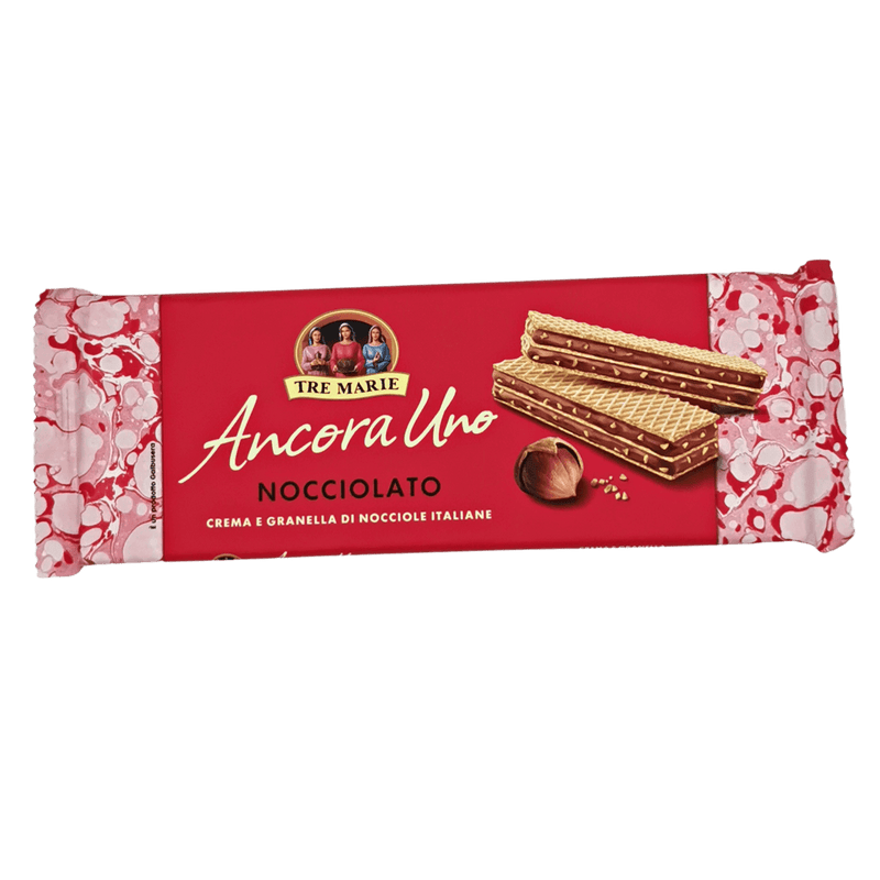 Emballage du produit Gaufrette Noisette Ancora Uno Tre Marie 140g avec crème et noisettes.