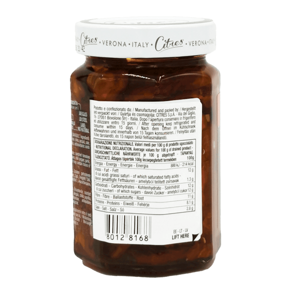 Dried Citres Tomatoes - 100% Italian back view of the jar - Dried tomatoes in oil
