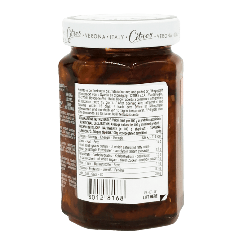 Tomates Séchées Citres - 100% Italien vue arrière du bocal - Tomates séchées dans l'huile