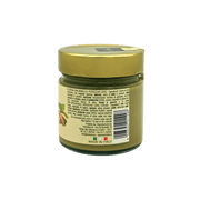 Pot de pâte à tartiner pistache Oliva 250g, vue arrière avec étiquette, Made in Italy.