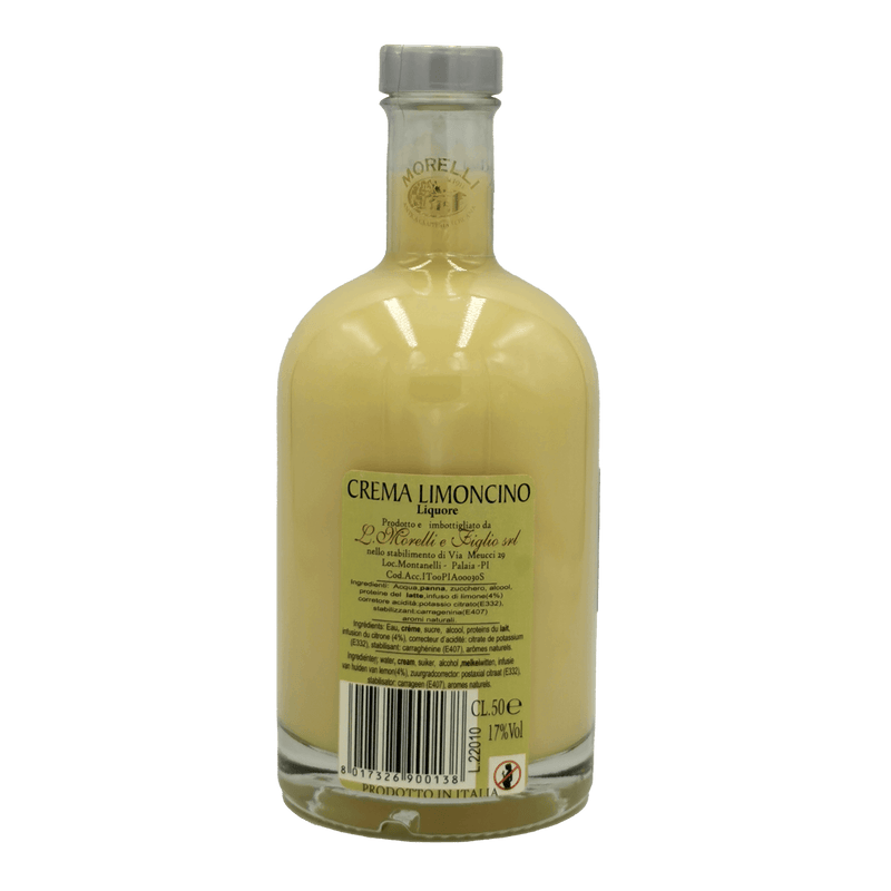 Bouteille de limoncello Morelli Crème 50cl, liqueur italienne au citron traditionnelle, douceur et fraîcheur en 50cl.