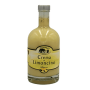 Bouteille de Liqueur De Crème De Limoncino Morelli 50cl avec étiquette en gros plan, limoncello crémeux et rafraîchissant.