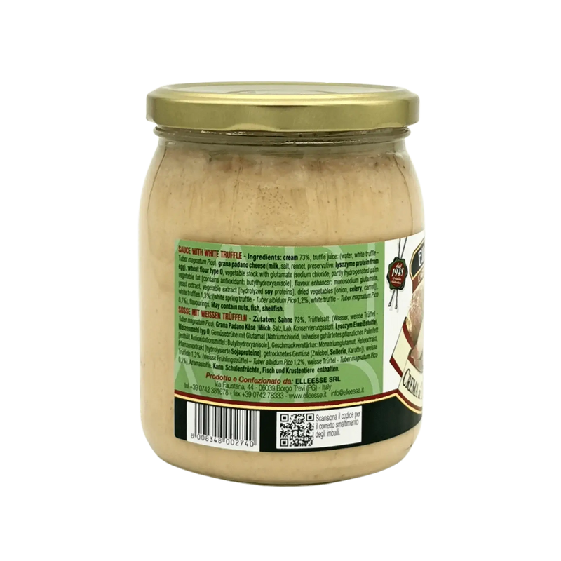 Crème de truffe blanche ElleEsse 520 g, parfaite pour relever vos plats comme les pâtes et les viandes, avec une étiquette détaillée et authentique.