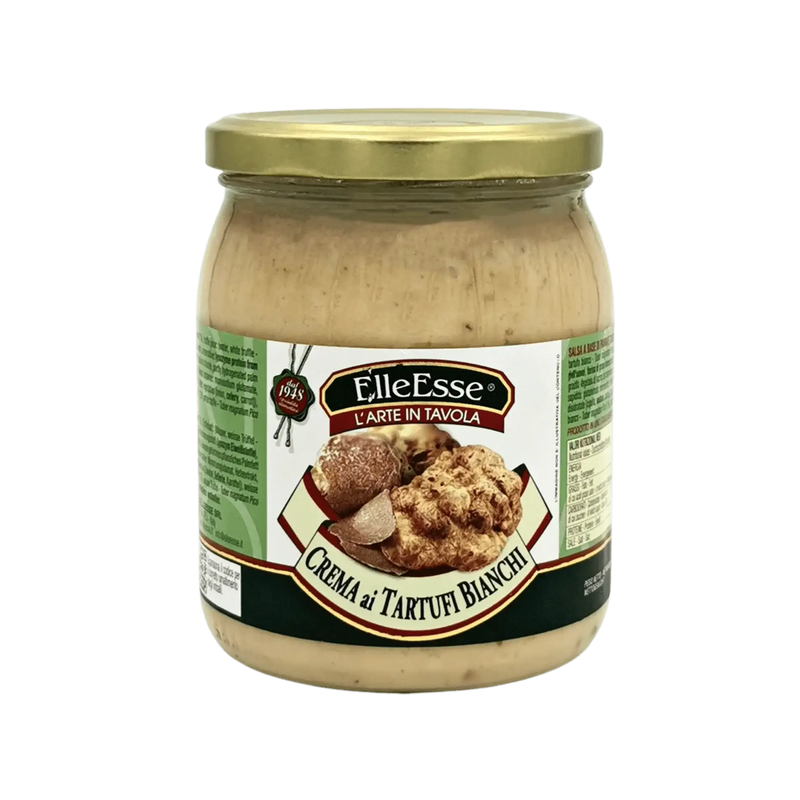 Pot de crème de truffe blanche ElleEsse 520 g, idéal pour sublimer pâtes, risottos, viandes et bien plus, avec une saveur élégante et raffinée.
