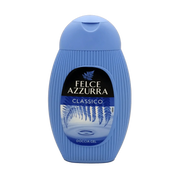 Gel douche italien Felce Azzurra Classique 250ml avec parfum frais et équilibré dans un flacon bleu.
