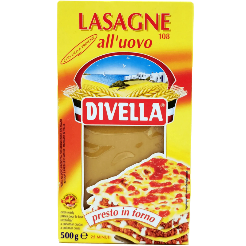 Paquet de pâte à lasagne Divella 500g - Lasagne all'uovo italiana aux œufs, authentique et sans précuisson.