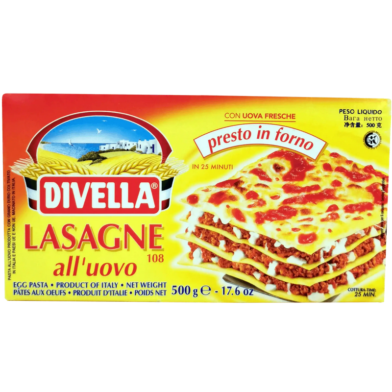 Emballage de pâte à lasagne Divella, lasagnes aux œufs 500g