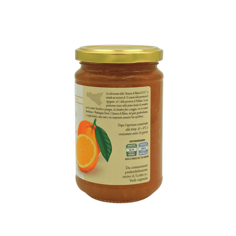 Pot de marmelade d’orange Agrisicilia 360g avec étiquette Sicilienne