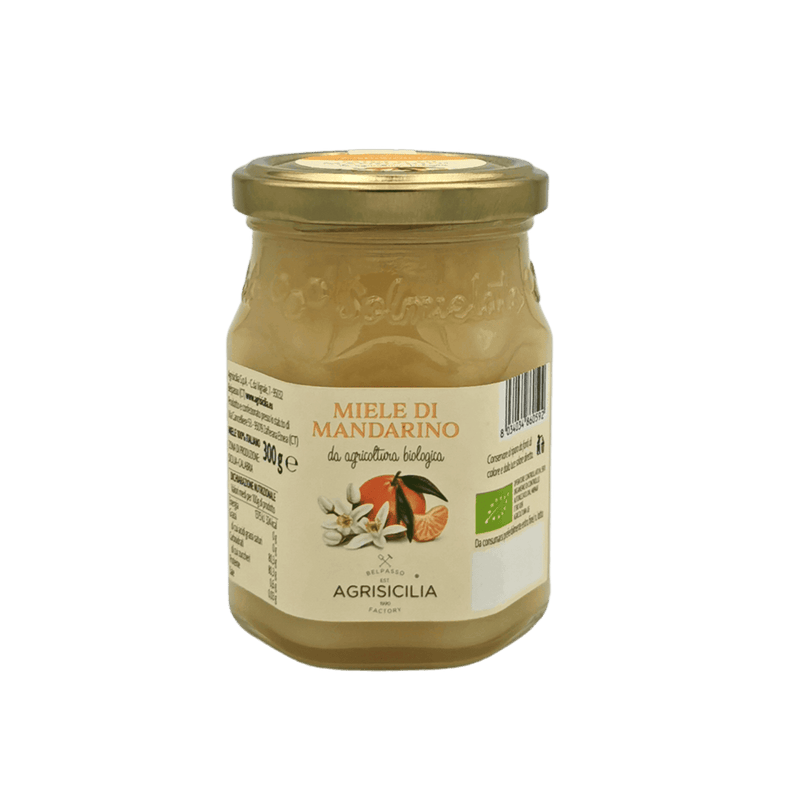 Miel de mandarine biologique Agrisicilia 300g, arôme fruité, riche en vitamines; miel biologique pour santé et saveur.