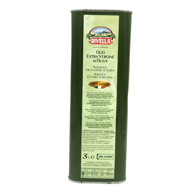 Bidon Huile d’Olive Italienne Divella 3L, huile d’olive italienne authentique