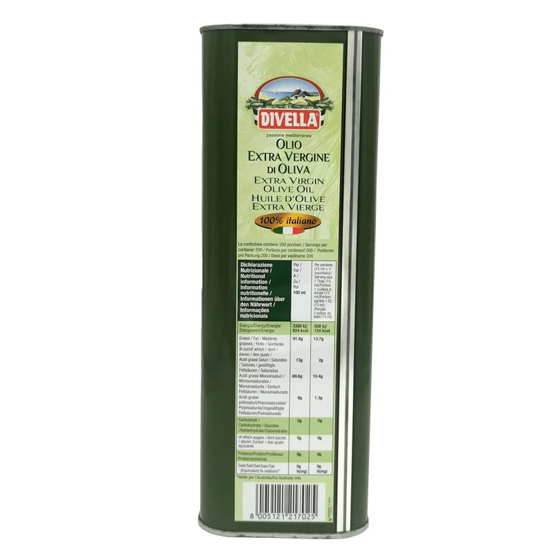 Huile d’olive italienne Divella 3L, excellence méditerranéenne, olio extra vierge pour saveur authentique et qualité supérieure.