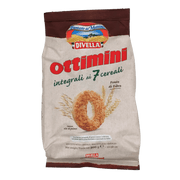 Biscuits Divella 7 céréales 300 g dans un emballage attrayant avec un design italien.