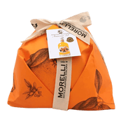 Panettone artisanal emballé dans un packaging orange, avec la liqueur Arancino 32° de Morelli, incluant le mot-clé principal : panettone liqueur.