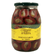 Peperoncini Farcis au Thon Contado degli Acquaviva 1kg – Bocaux de piments farcis, thon, câpres et olives visibles