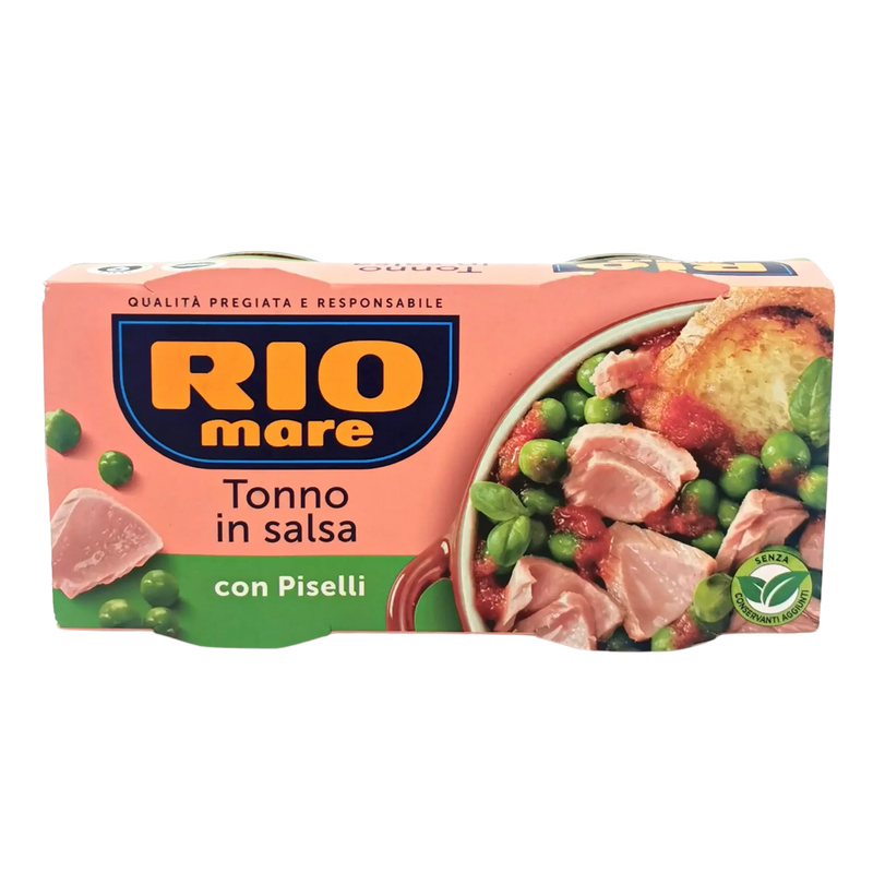 Thon aux Petits Pois Rio Mare en gros plan - Mélange thon et légumes sauce tomate