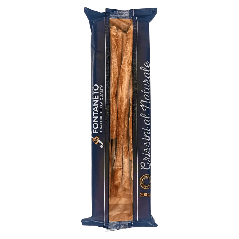 Emballage de gressin nature Fontaneto 200g, croquant artisanal italien en sachet.