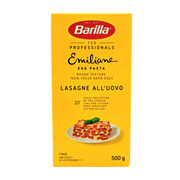 Boîte de pâte à lasagne Barilla Emiliane 500g avec texture rugueuse pour sauces