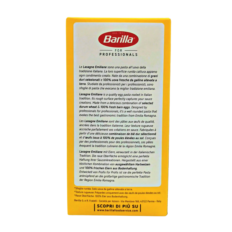 Emballage de pâte à lasagne Barilla Professionale 500g pour sauces et gratins.