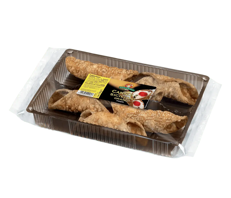 Emballage des Cannoli à Garnir Coques Croquantes 150 g Gecchele montrant des coques de cannoli à farcir fabriquées en Italie.