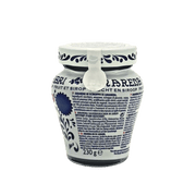 Bocal de Cerises Amarena Fabbri 230 g, avec motifs bleus décoratifs et étiquette produit emblématique.