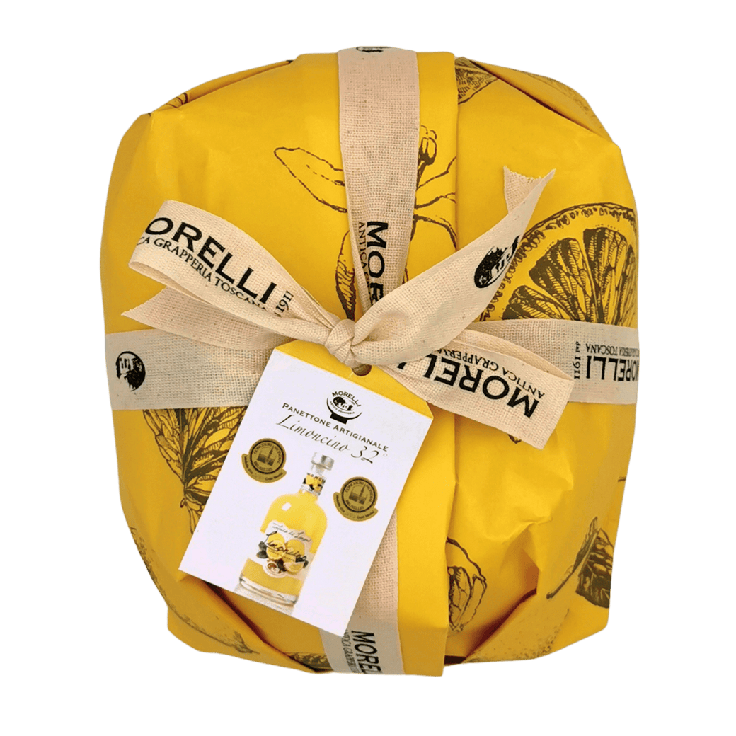 Panettone au limoncello – Artisanal Toscan Morelli 750 g, avec du citron sicilien frais et des ingrédients toscans de qualité.