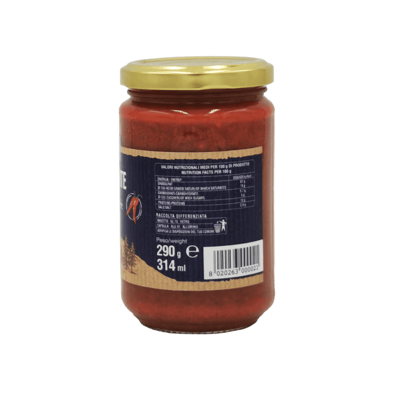 Pot de Nduja épicée au piment calabrais SanVincenzo 290g, célèbre saucisse calabraise à tartiner, produit authentique de Calabre.