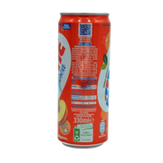 Canette de 33cl d'Estathé Pêche Ferrero, boisson rafraîchissante au thé et pêche, vue arrière en gros plan avec étiquettes nutritionnelles.