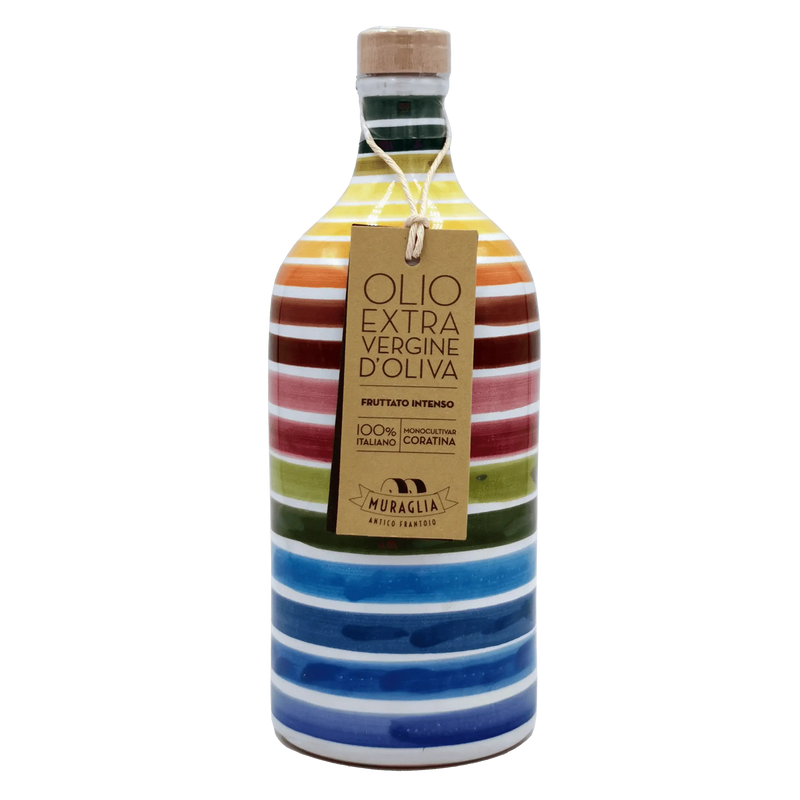  Bouteille en céramique de 50cl d'huile d'olive extra vierge Muraglia Fruttato Intenso, monoculture Coratina, 100% italienne.