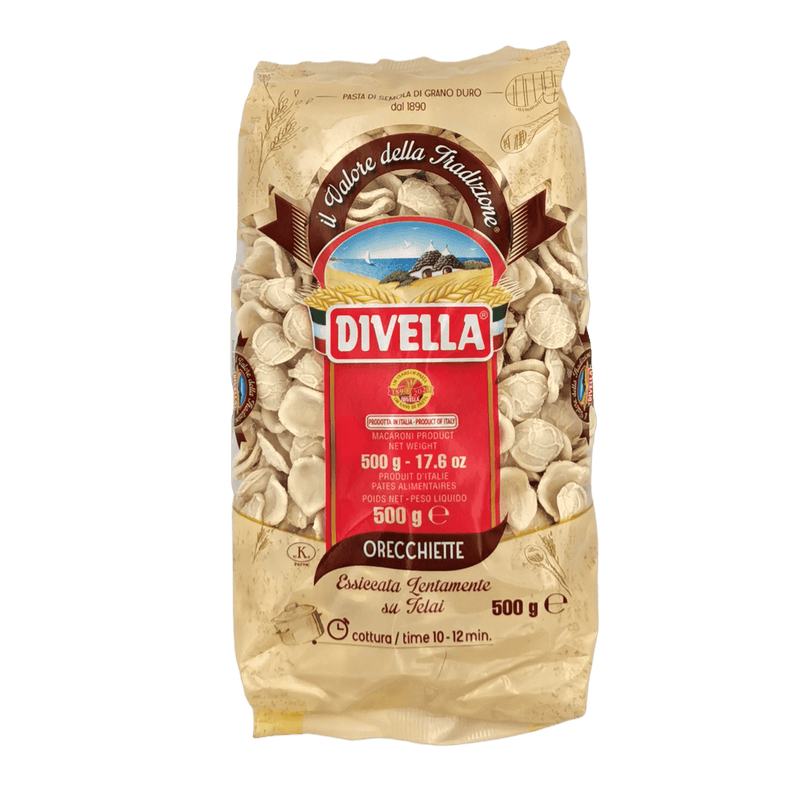 Orecchiette Divella en gros plan - Vue avant du paquet 500g